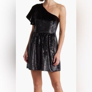 7 For All Mankind dress one shoulder metallic velour fit flare black Large L